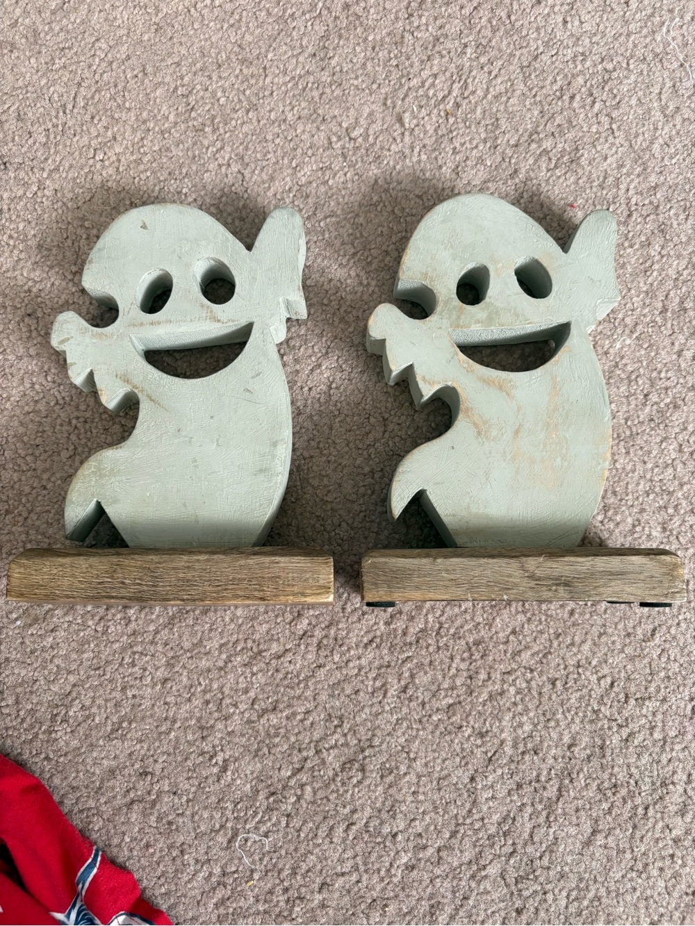 Pair of Wooden Distressed Ghost Decor - Light Grey